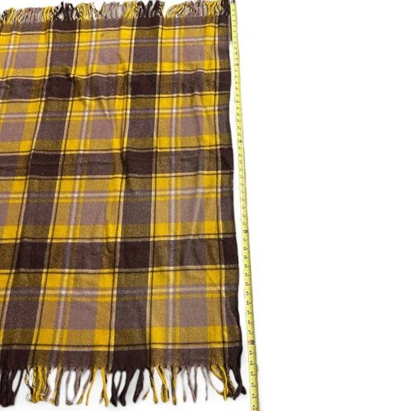 Vintage Faribo Wool Plaid Blanket Yellow & Brown By Faribo 49" X 53" - Picture 7 of 8